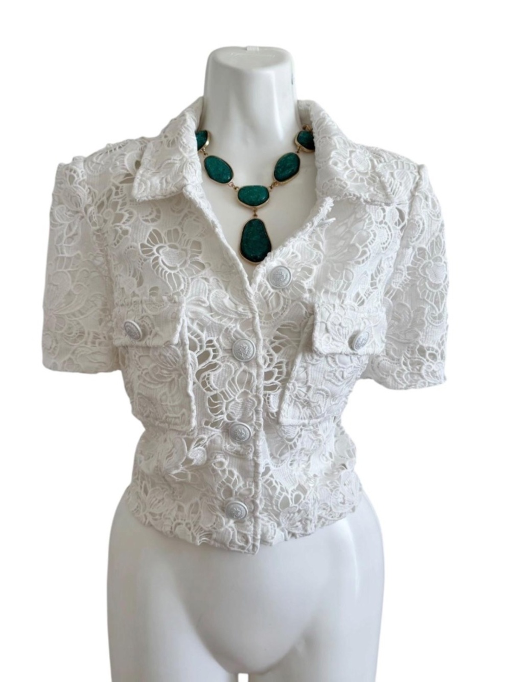White House Black Market White Lace Jacket Size Small - Picture 5 of 8